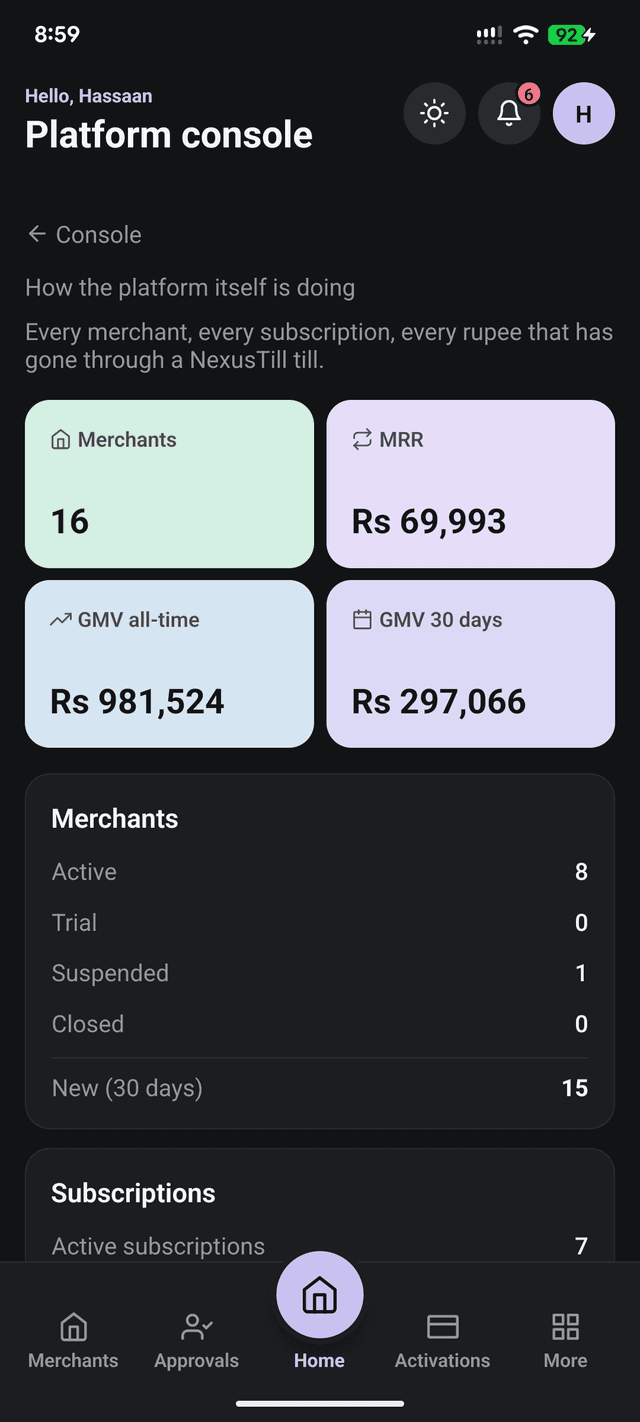 The NexusTill owner dashboard on a phone